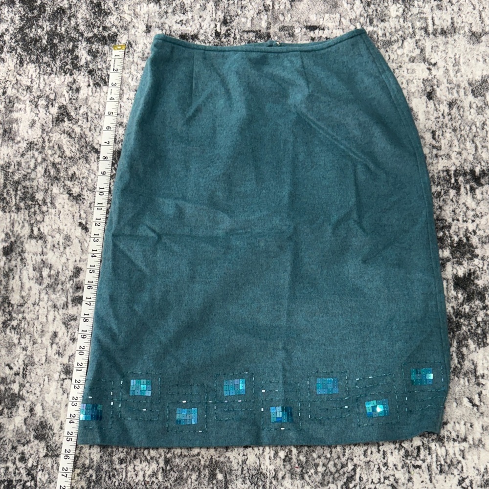 Sigrid Olsen Teal Pencil Skirt with Embellishments